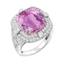 Kunzite And Diamonds 13.50 Carats Wedding Ring Gold White 14K