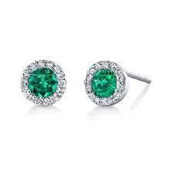Ladies 2.50 Carats Green Emerald Halo Stud Earring White Gold 14K