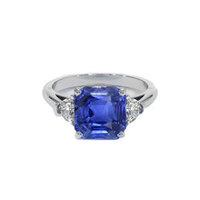 Ladies 3 Stone Ring Asscher Ceylon Sapphire & Diamonds 4.50 Carats