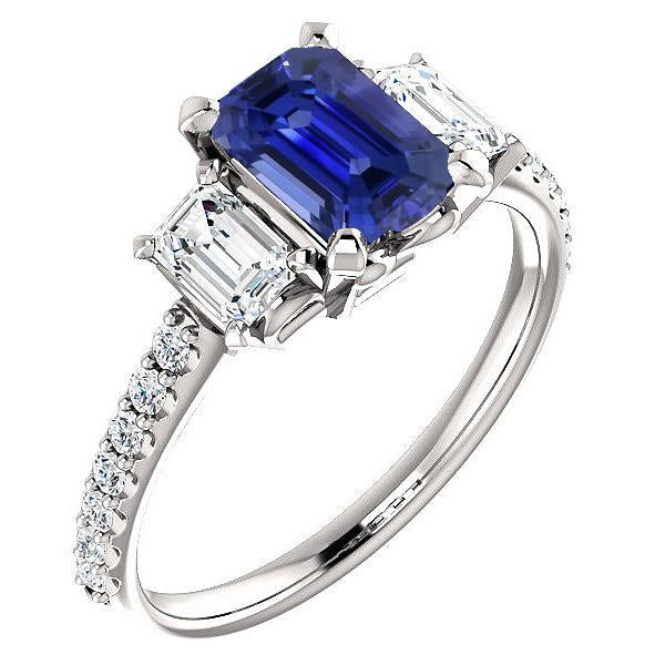 Ladies 3 Stone Ring With Accents Emerald Ceylon Sapphire 4 Carats