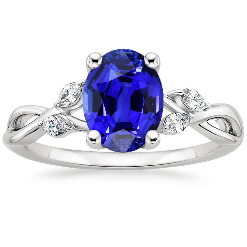 Ladies Anniversary Ring Oval Blue Sapphire & Marquise Diamond 6 Carats