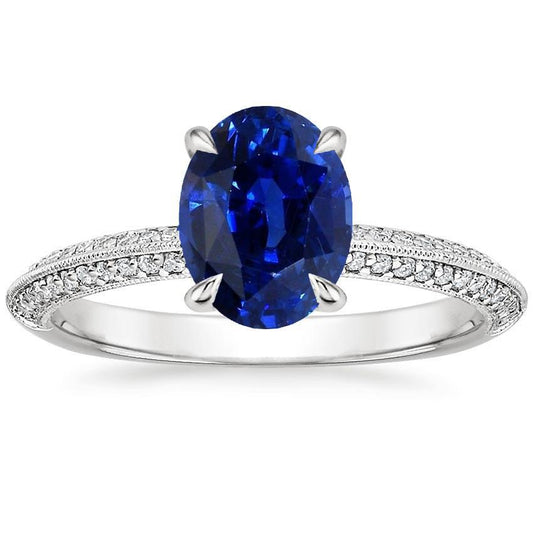 Ladies Antique Style Blue Sapphire Ring With Accents 5.50 Carats