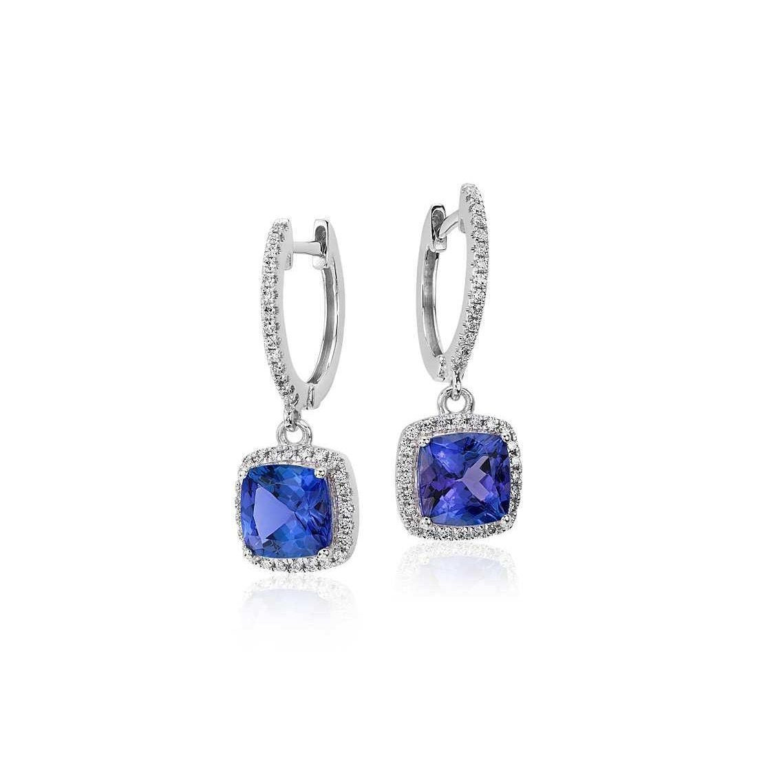 Ladies Dangle Earrings 4.92 Ct Tanzanite With Diamonds White Gold