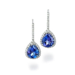 Ladies Dangle Earrings 7.20 Ct Tanzanite With Diamonds White Gold 14K