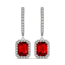 Ladies Dangle Earrings 9 Ct Red Ruby With Diamonds White Gold