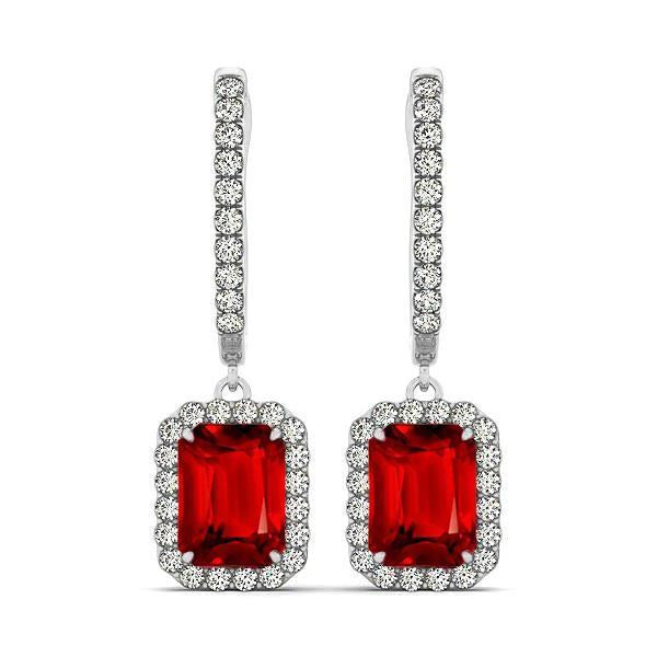 Ladies Dangle Earrings 9 Ct Red Ruby With Diamonds White Gold