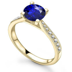 Ladies Natural Earth Mined Diamond Blue Sapphire Engagement Ring Yellow Gold 2.50 Carats