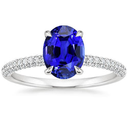 Ladies Natural Earth Mined Diamond Engagement Ring Ceylon Sapphire With Accents 6 Carats