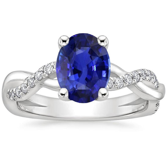 Ladies Diamond Engagement Ring Oval Blue Sapphire & Diamonds 5 Carats