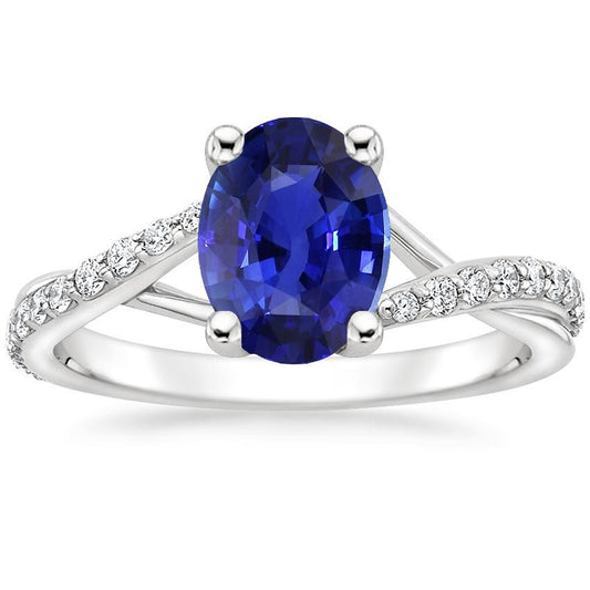 Ladies Diamond Gemstone Ring Oval Ceylon Sapphire Gold 3 Carats