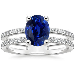 Ladies Natural Earth Mined Diamond Jewellery Blue Sapphire Double Shank Accents 4 Carats