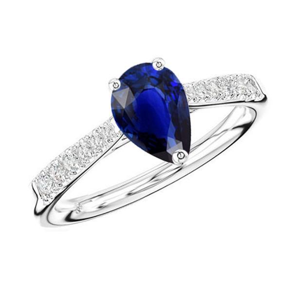 Ladies Diamond Jewelry Blue Sapphire Ring Pear Shaped 3 Carats