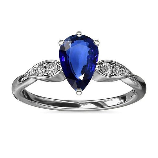 Ladies Diamond Jewelry Ceylon Sapphire Ring 2 Carats White Gold 14K