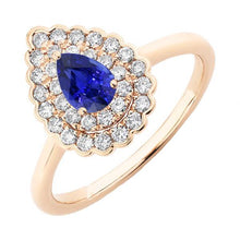 Ladies Double Halo Ring Pear Blue Sapphire & Diamonds 3.50 Carats