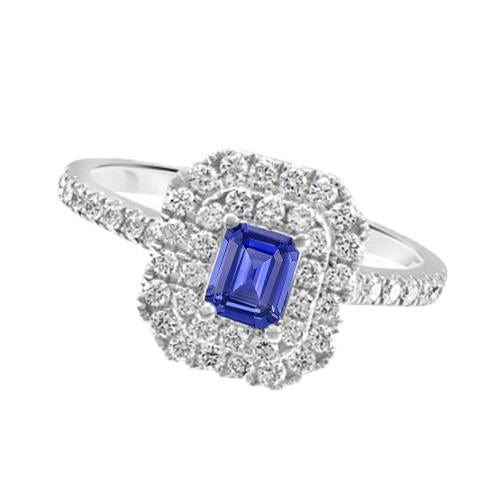 Ladies Double Halo Sri Lankan Sapphire Ring & Diamonds 3 Carats