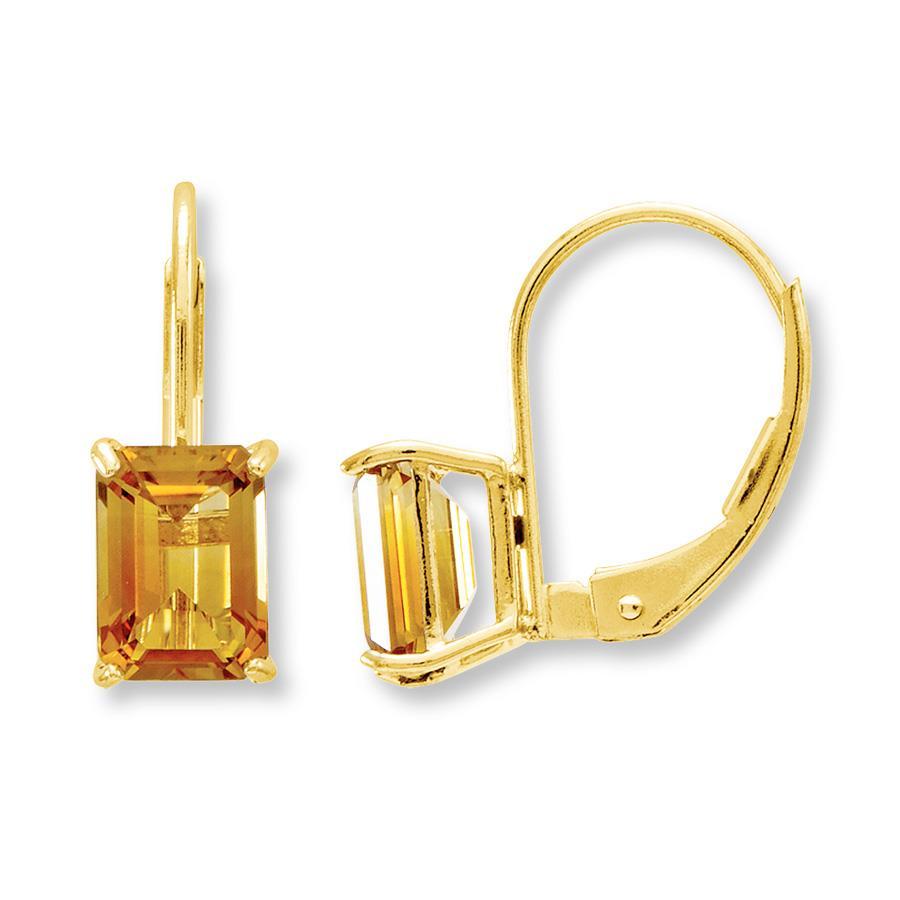 Ladies Drop And Leverback Earrings 40 Carats Emerald Cut Citrine