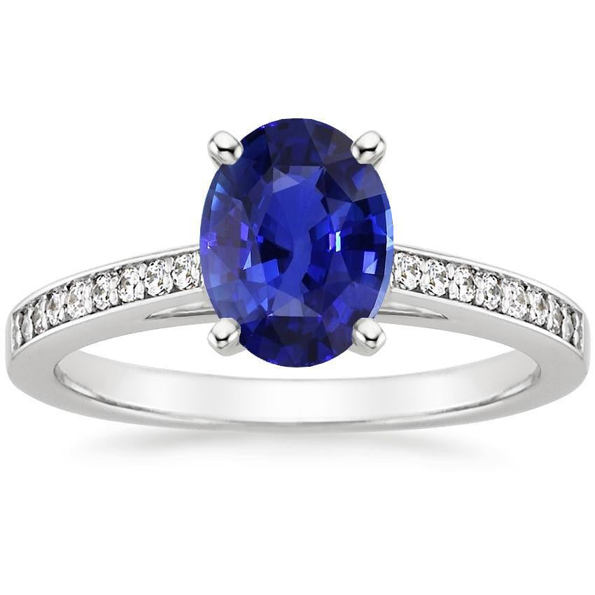 Ladies Gemstone Ceylon Sapphire Ring Channel Set Diamonds 4.50 Carats