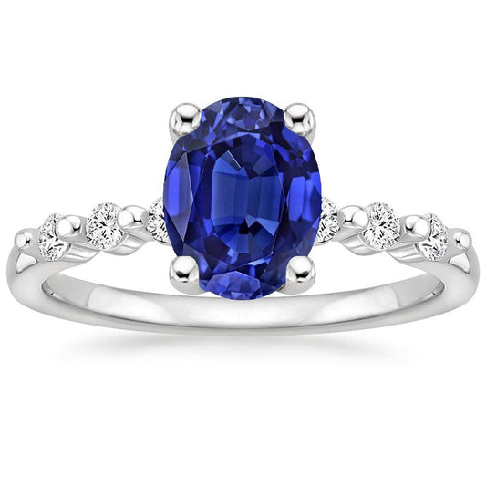 Ladies Gemstone & Diamonds Oval Ceylon Sapphire Ring 4 Carats