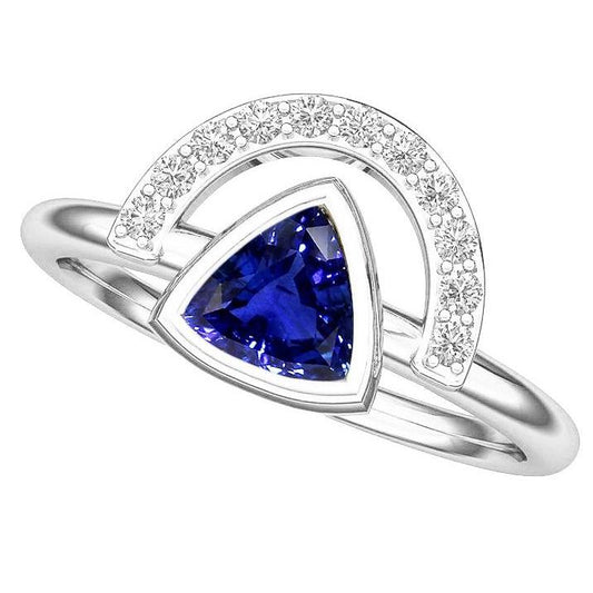Ladies Gemstone Jewelry Trillion Bezel Set Blue Sapphire Ring 2 Carats