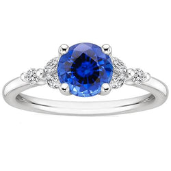 Ladies Gemstone Ring Blue Sapphire Marquise & Round Natural Earth Mined Diamonds 3 Carats