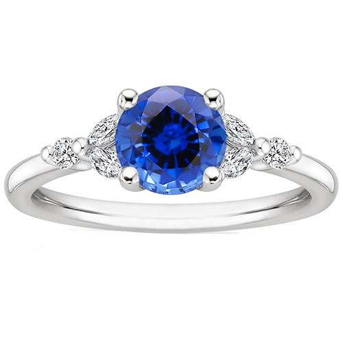 Ladies Gemstone Ring Blue Sapphire Marquise & Round Diamonds 3 Carats