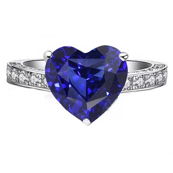 Ladies Gemstone Ring Heart Cut Sapphire & Diamonds 3 Carats Jewelry