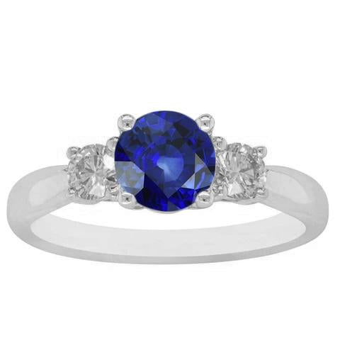 Ladies Gemstone Ring Round Diamonds & Blue Sapphire 3 Stone 2 Carats