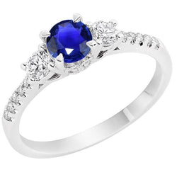 Ladies Gold Natural Earth Mined Diamond Ring Round Cut Ceylon Sapphire 3.50 Carats 14K