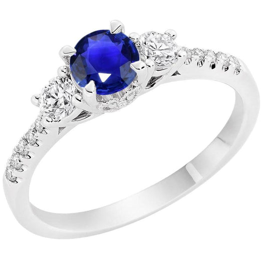 Ladies Gold Diamond Ring Round Cut Ceylon Sapphire 3.50 Carats 14K