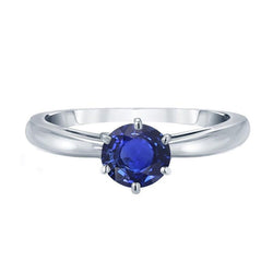 Ladies Gold Ring Blue Sapphire Solitaire 1.50 Carats Pinched Shank