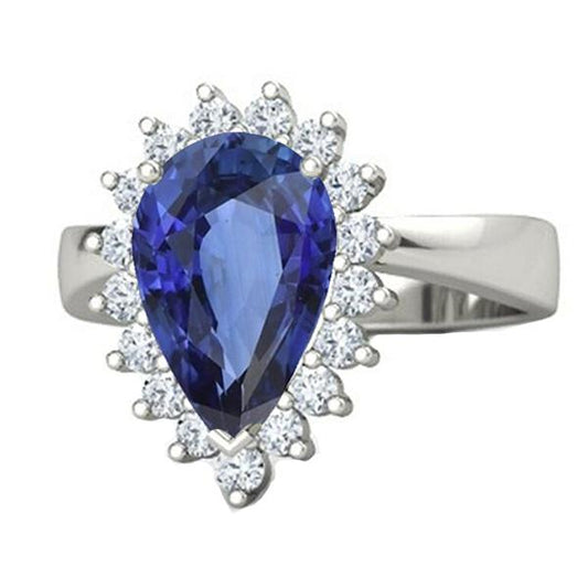 Ladies Halo Anniversary Ring Flower Style Ceylon Sapphire 5 Carats