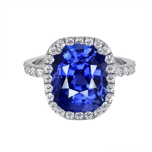 Ladies Halo Diamond Ring Cushion Blue Sapphire Engagement 9.75 Carats