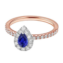 Ladies Halo Diamond Ring With Pear Blue Sapphire Tone Gold 3.50 Carats