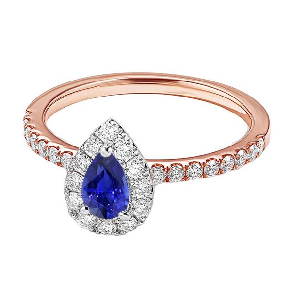 Ladies Halo Diamond Ring With Pear Blue Sapphire Tone Gold 3.50 Carats