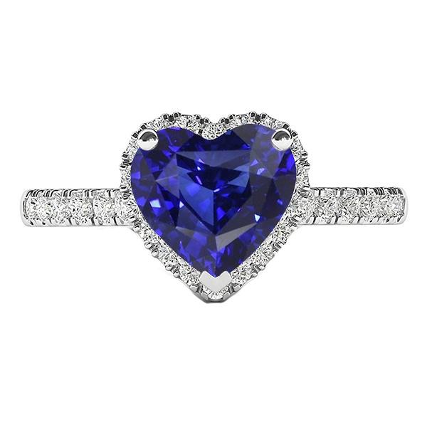 Ladies Halo Heart Srilanka Sapphire Ring & Diamonds 3.50 Carats