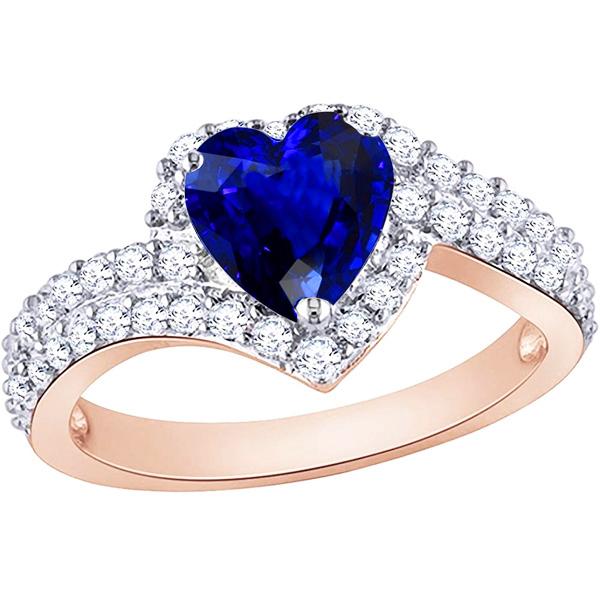 Ladies Halo Wedding Ring Heart Blue Sapphire Diamonds 4.50 Carats