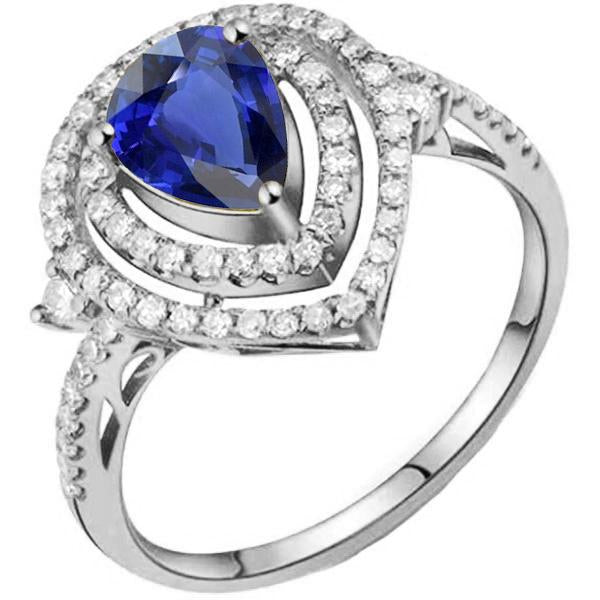 Ladies Jewelry Double Halo Wedding Ring Blue Sapphire 3.50 Carats