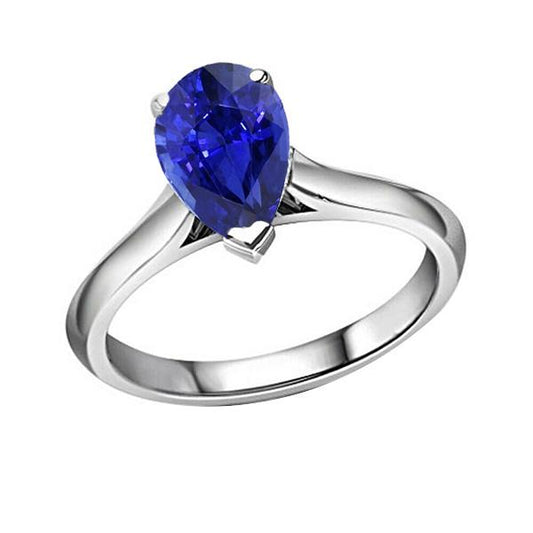 Ladies Jewelry Solitaire Pear Cut Ceylon Sapphire Ring 2 Carats