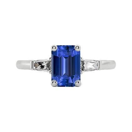 Ladies Jewelry Three Stone Emerald Blue Sapphire Ring 2.50 Carats