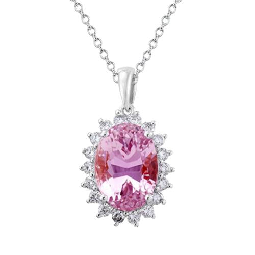 Ladies Pink Oval Kunzite With Diamond 20 Carats Necklace Pendant