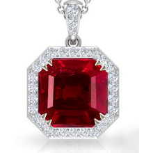 Ladies Round Diamond Halo Gemstone Pendant Asscher Cut Ruby 12 Carats