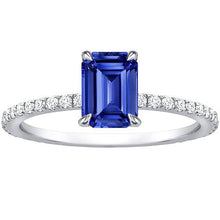 Ladies Solitaire Accents Ring Emerald Blue Sapphire & Diamond 4 Carats