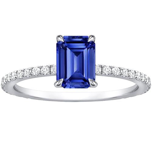 Ladies Solitaire Accents Ring Emerald Blue Sapphire & Diamond 4 Carats