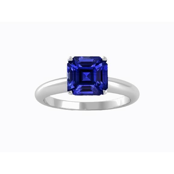 Ladies Solitaire Asscher Shaped Ring Blue Sapphire 1.50 Carats