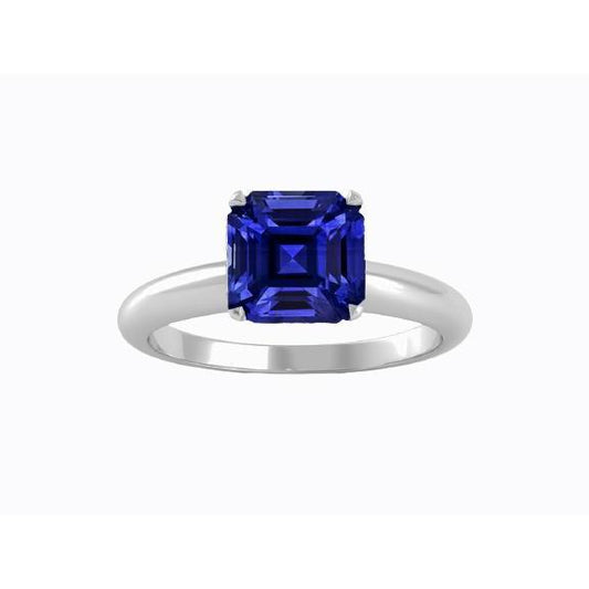 Ladies Solitaire Asscher Shaped Ring Blue Sapphire 1.50 Carats
