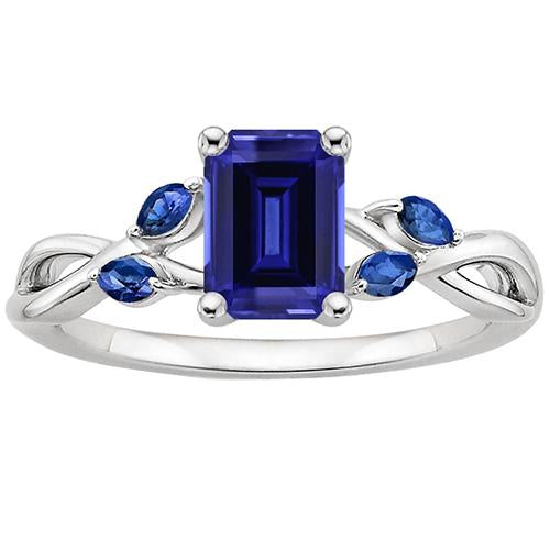 Ladies Solitaire Blue Sapphire Ring With Marquise Accents 3.50 Carats