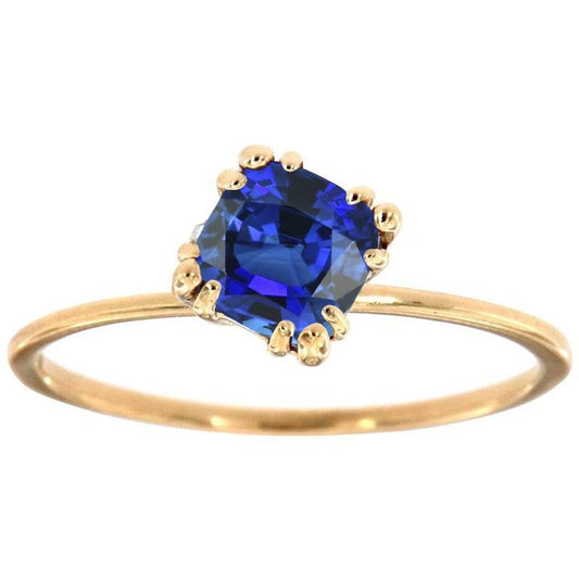Ladies Solitaire Cushion Blue Sapphire Ring 2.50 Carats Triple Prongs