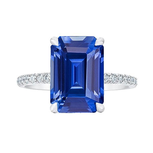 Ladies Solitaire Emerald Blue Sapphire Ring Accented Diamonds 5 Carats