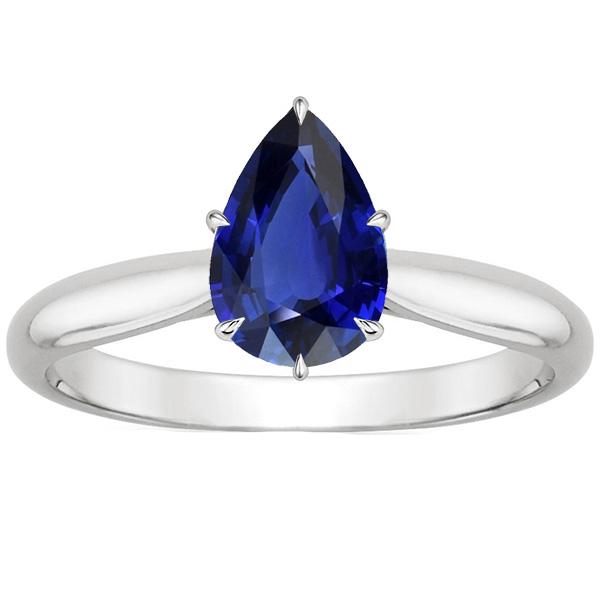 Ladies Solitaire Gemstone Ring Pear Ceylon Sapphire 4 Carats