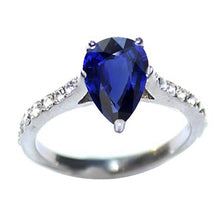 Ladies Solitaire Pear Blue Sapphire With Accents Diamond Ring 3 Carats